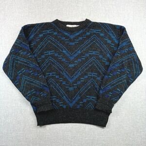 Vintage 90s Michael Gerald Sweater Gray Blue Geometric Knit Retro Dad Mens Large